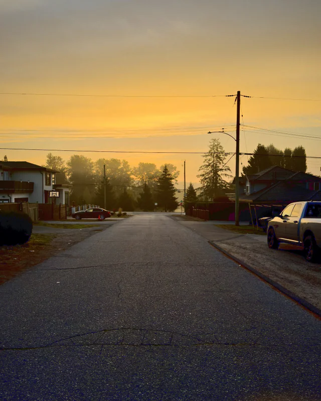 An empty street at sunrise