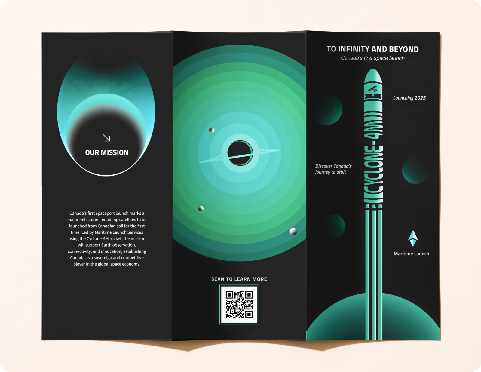 The outside of the brochure laid flat.