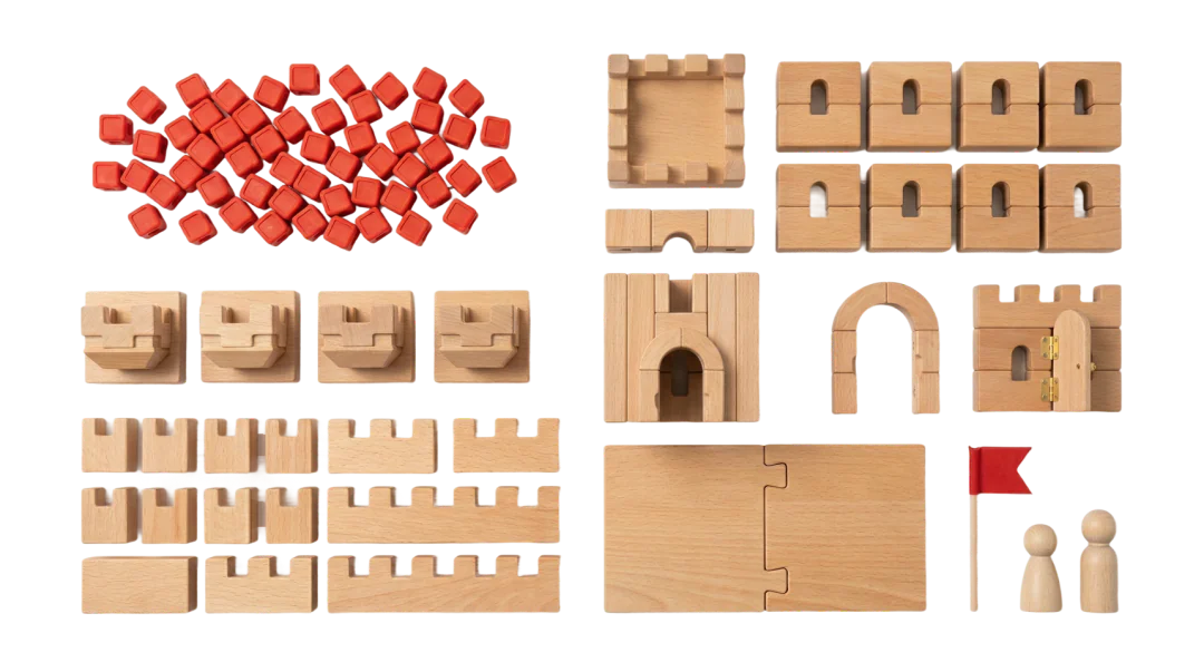A pile of small red silicone connector cubes.