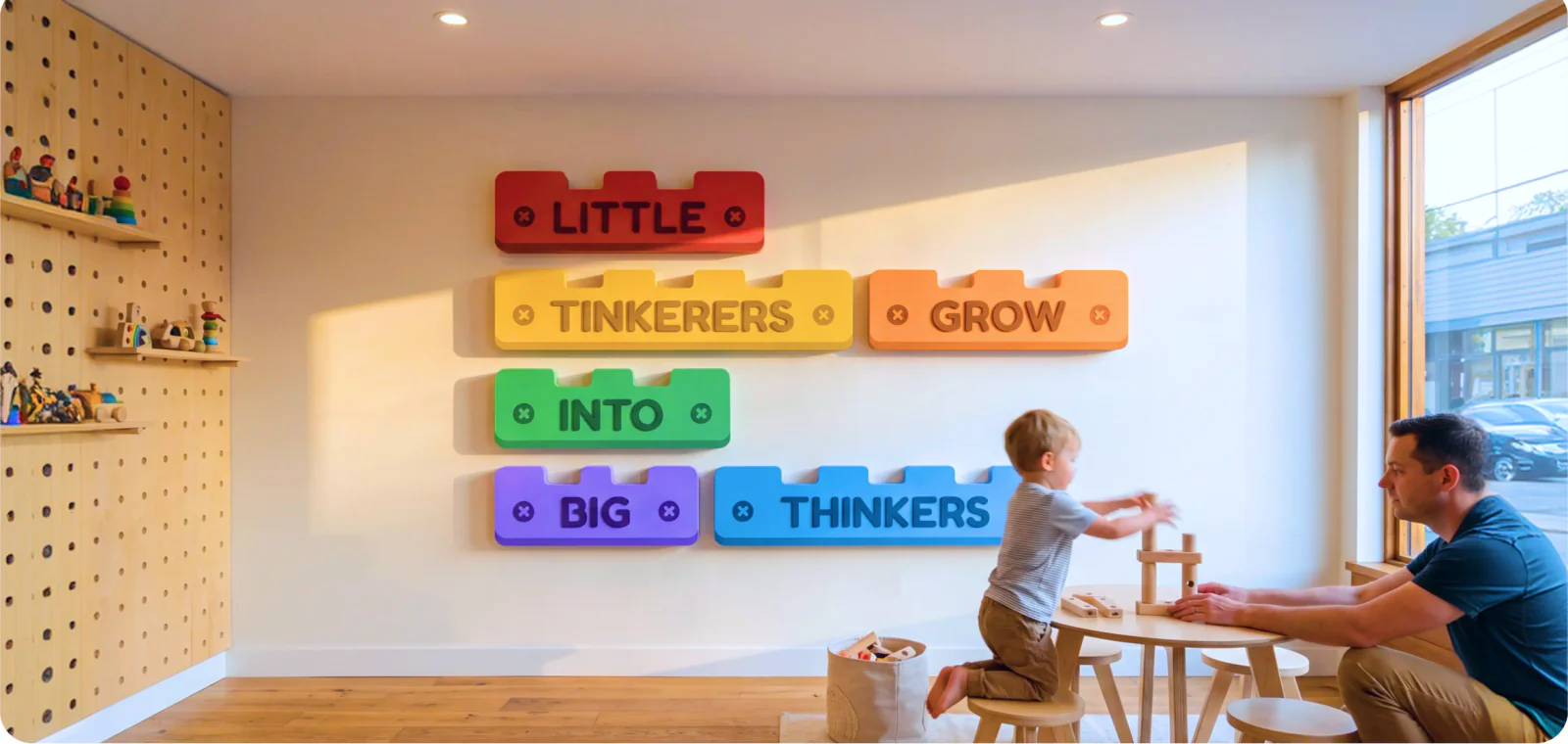A shop wall painted in the six kit colours, with the TWIGIT letters on it.